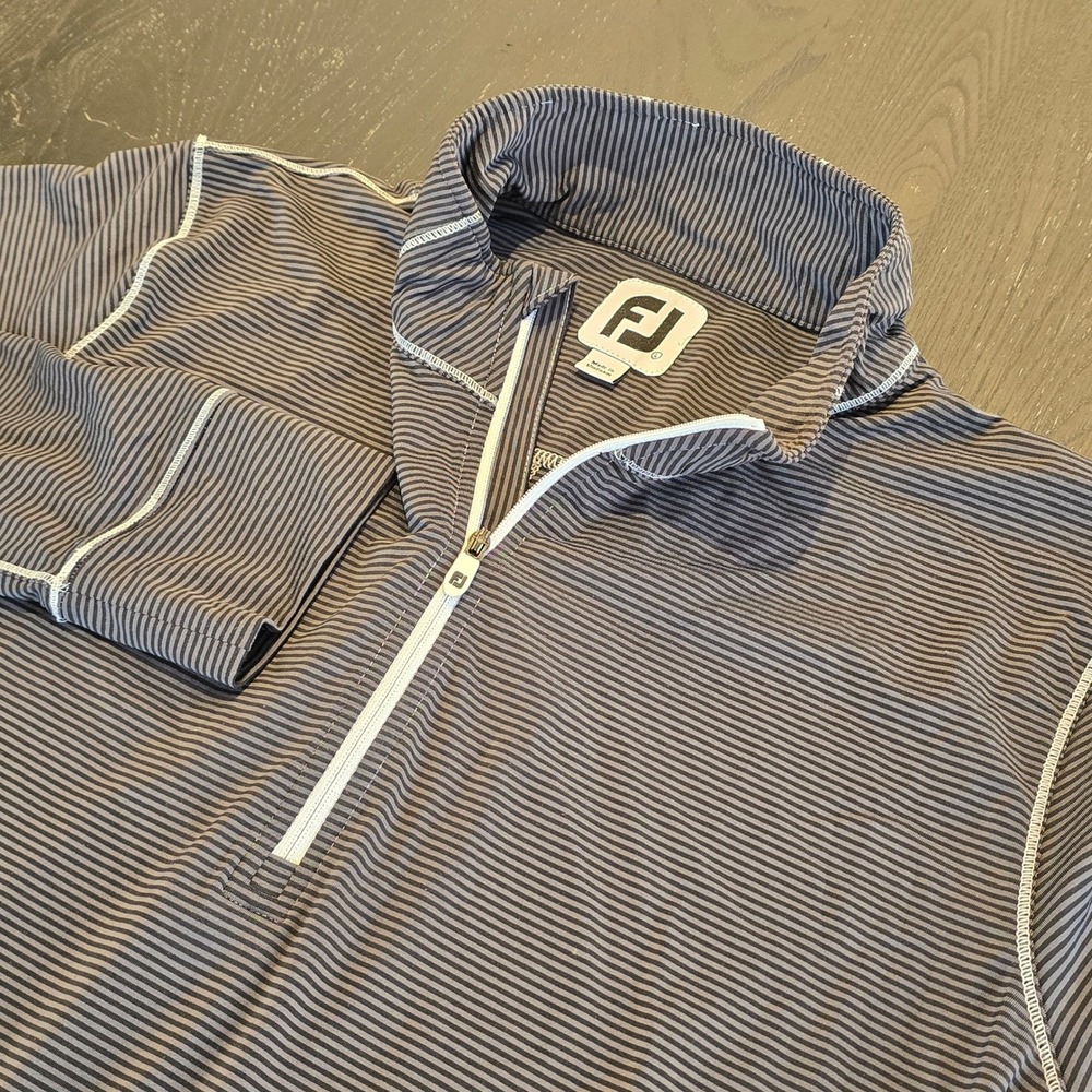 FootJoy Mens Grey Striped Quarter Zip Golf Pullover Large FJ Performance Top
